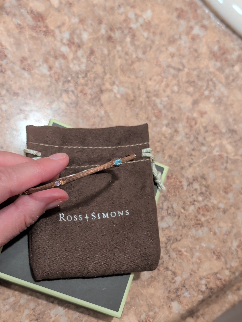 Ross-Simons Rose Gold-Tone Hammered Bracelet with Blue Accents